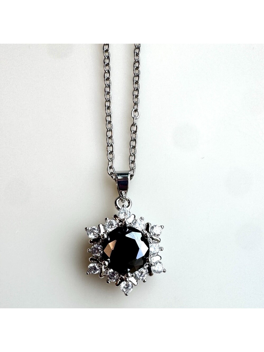 18 in 2 ct Black Moissanite Necklace w/ CZ Halo, Gold Plated Over Brass
